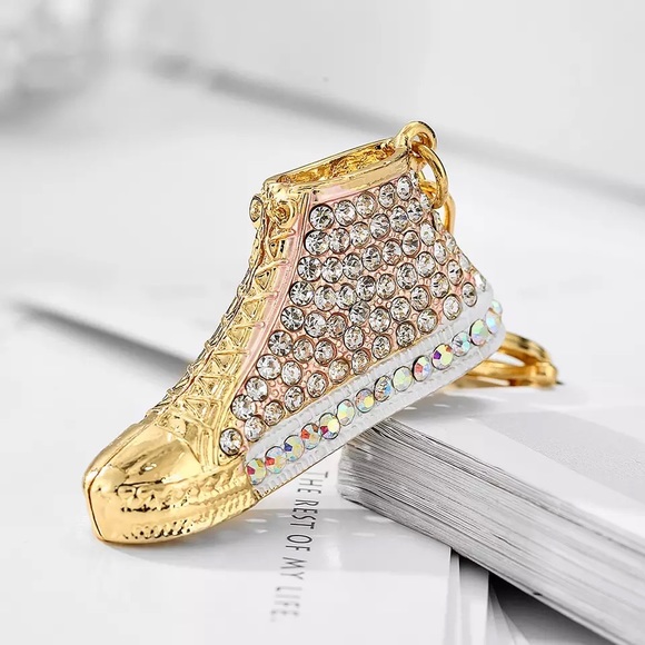 Accessories - Gold Hightop Sneaker with Silver Crystals Keychain Charm